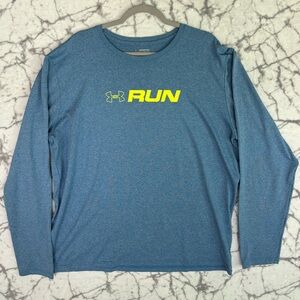 UNDER ARMOUR RUN T-Shirt Men's XXL Quick Dry Running Blue Body Yellow Heat Gear